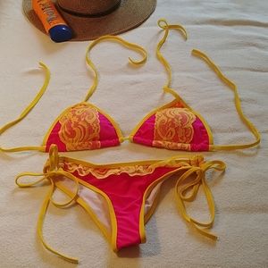 NWOT Pink & Yellow String Bikini